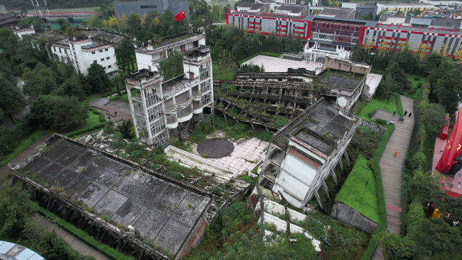 四川阿坝州512地震映秀镇映秀中学地震遗址航拍